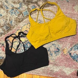 Set of 2 Mustard Yellow and Black Cross-Back Sports Bras